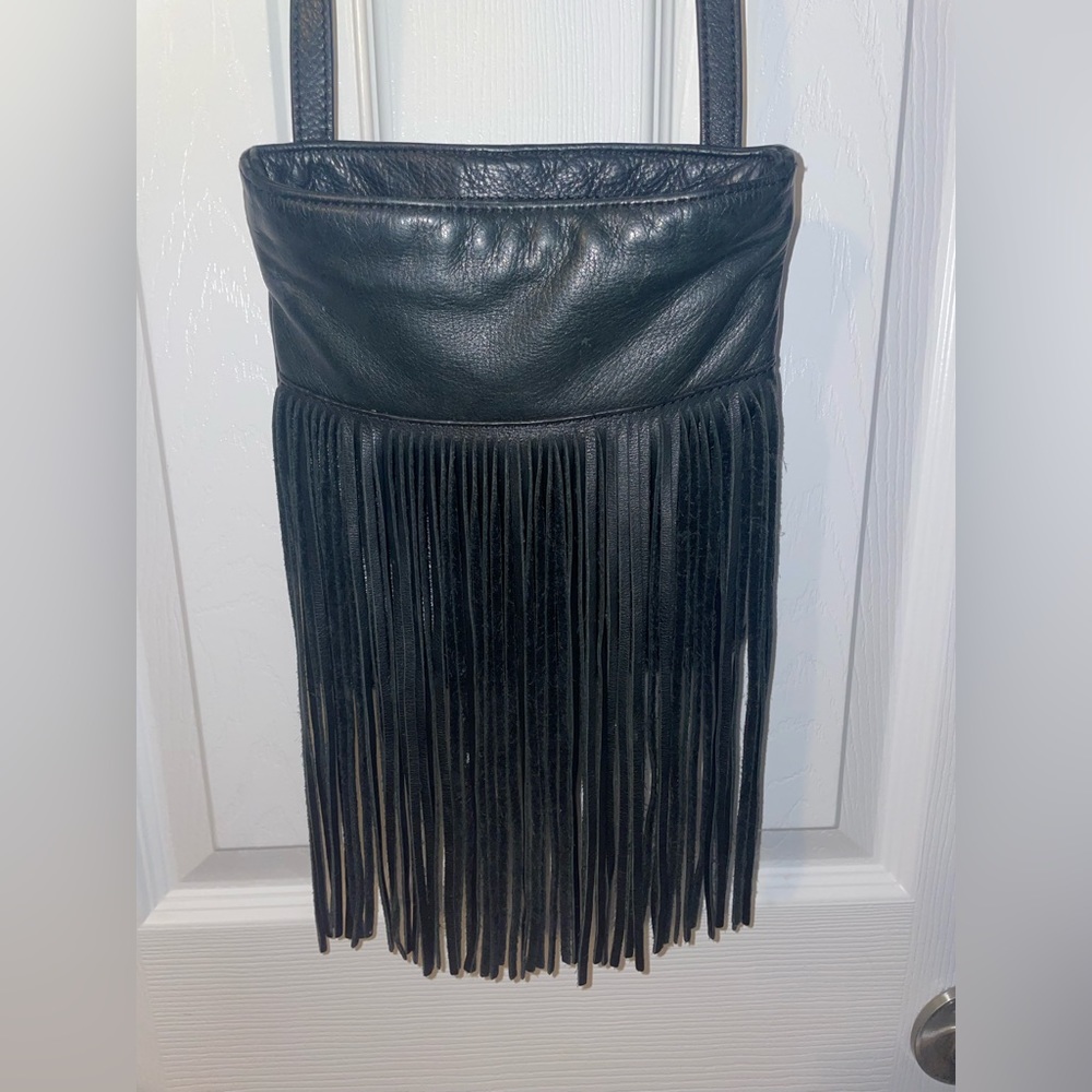 Margot Genuine Leather Black Fringe Crossbody